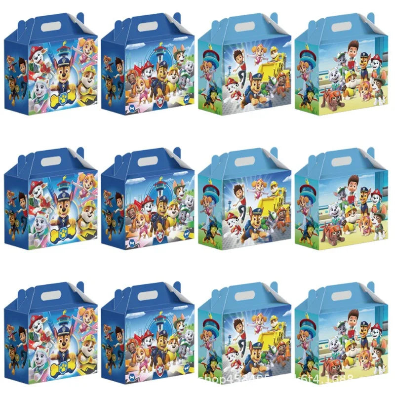 12PCS Paw Patrol Candy Box Happy Birthday Party Decoration Cute Creative Anime Kids Gifts Packaging Box Baby Shower Supplies Bag