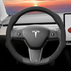 Suitable for Tesla Perforated Leather Steering Wheel Cover, Non-Slip, Sweat-Absorbent, Breathable, Integrated Snap-On Protective Case for Model 3 Y S X and Other Models, Available in Black, Orange, Red, White, Green