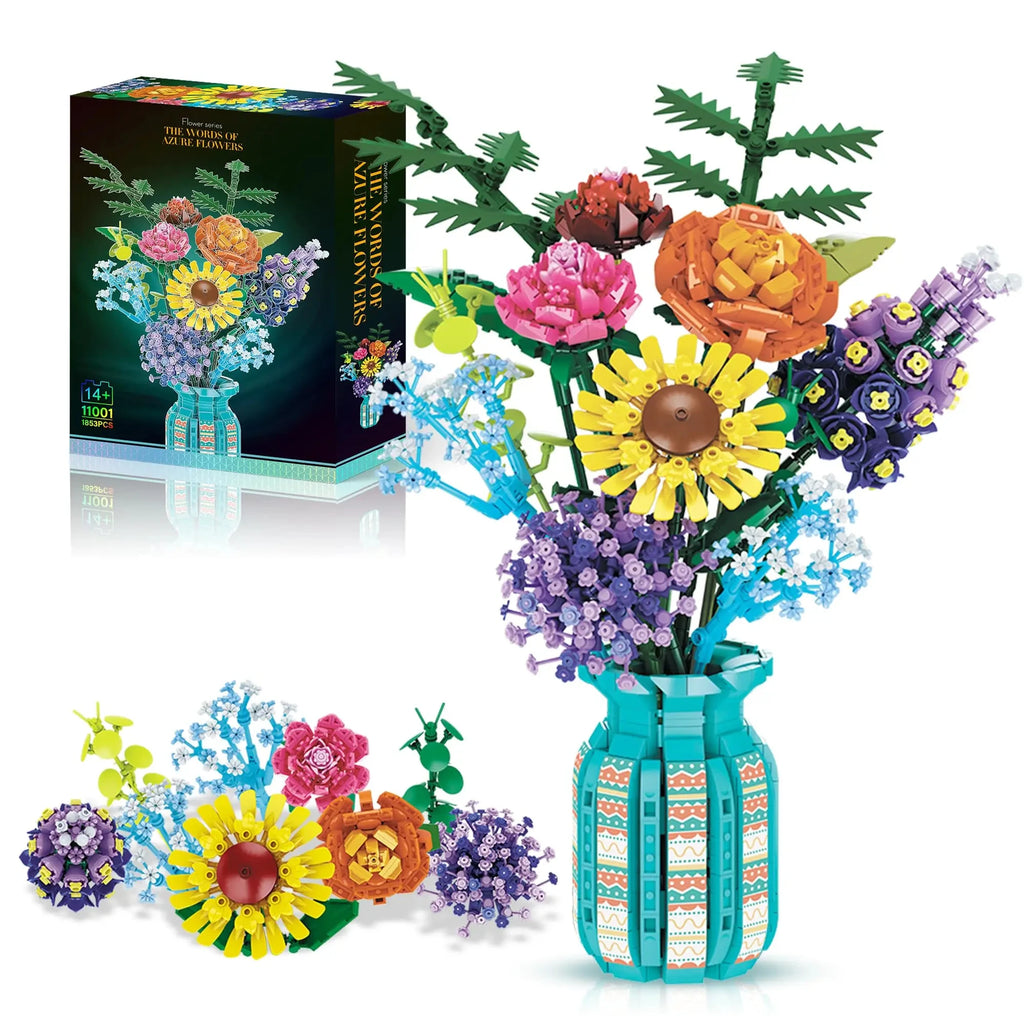 1009PCS Sunflower Building Blocks Flower Bouquet Vase Model Bricks Set Idea Home Decoration Kids Educational Toys Holiday Gifts