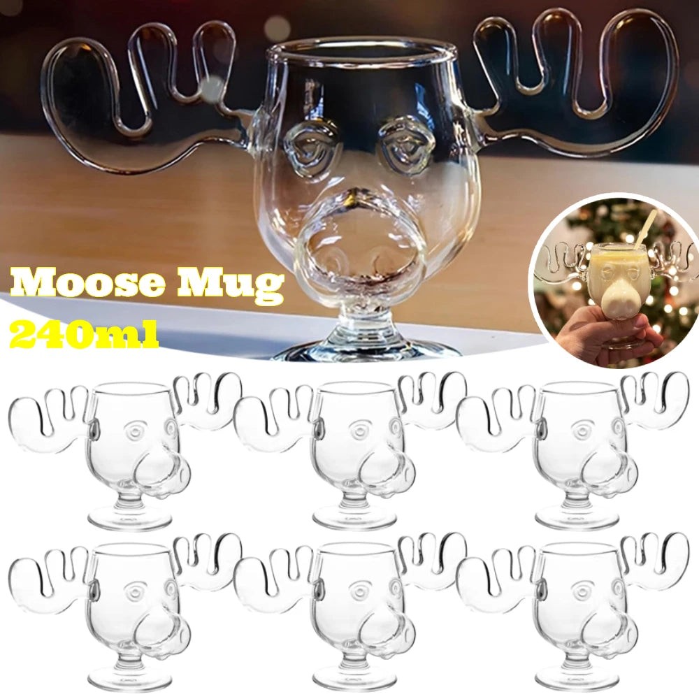 1/2/3PCS Christmas Elk Glass Cup 8Oz Milk Moose Mug Christmas Reindeer Head Beer Water Cup Xmas Holiday Party Drinkware Gifts