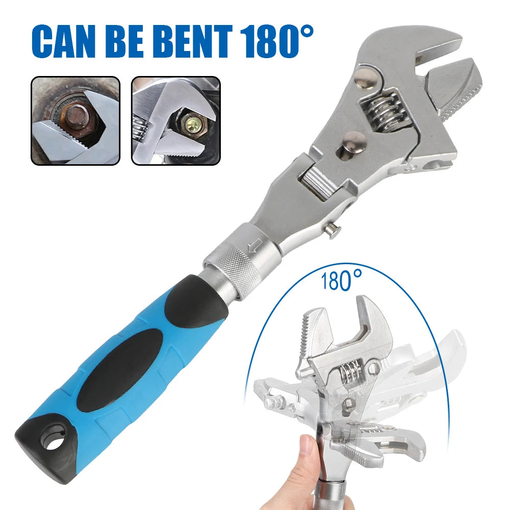 Adjustable Torque Wrench 180 Degree Folding Ratchet Wrench Household Maintenance Pulley Wrench 5 In 1 Spanner 10 Inch