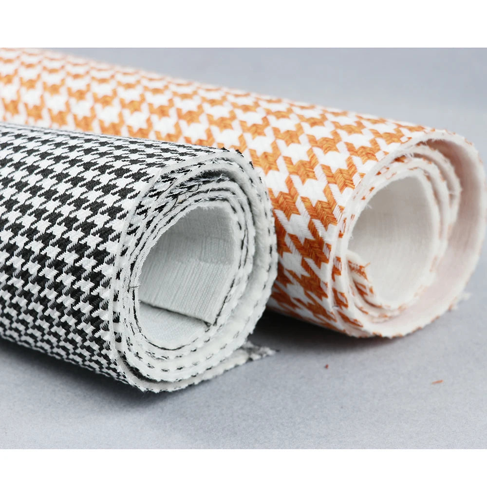 Houndstooth Cotton Linen Upholstery Fabric 1x1.5m Black-White Car Seat Door Panel Headliner
