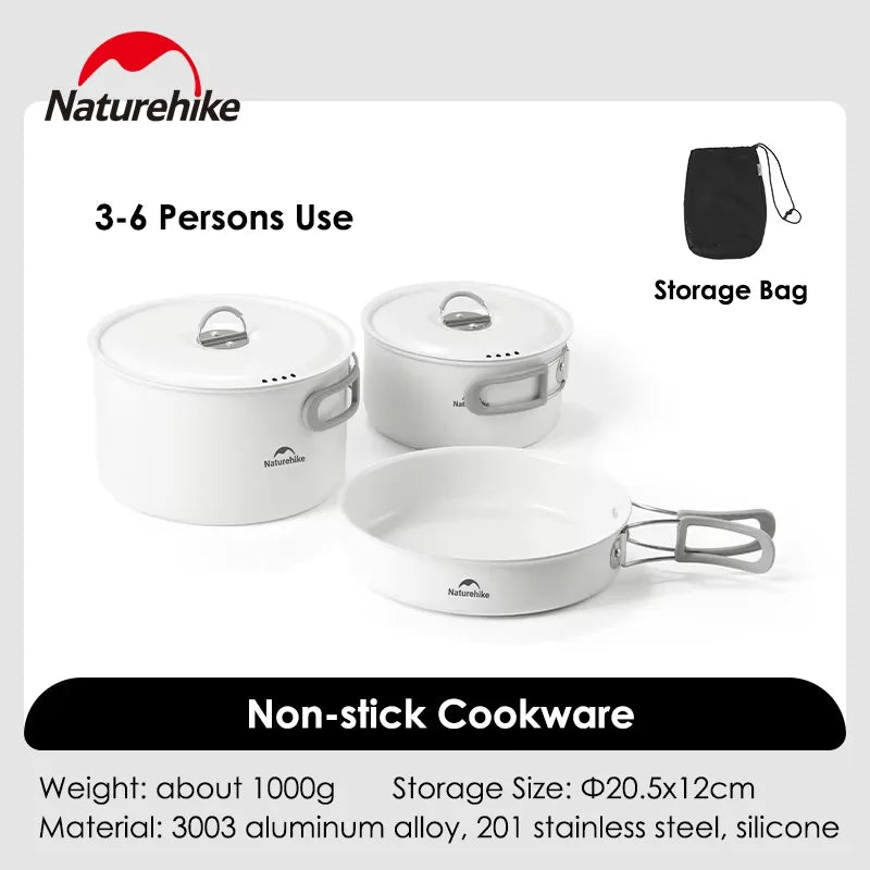 Naturehike Ceramic Non-Stick Pot Portable Camping Cookware Outdoor Pot Cooking Frying Pan Water Kettle Picnic Tableware