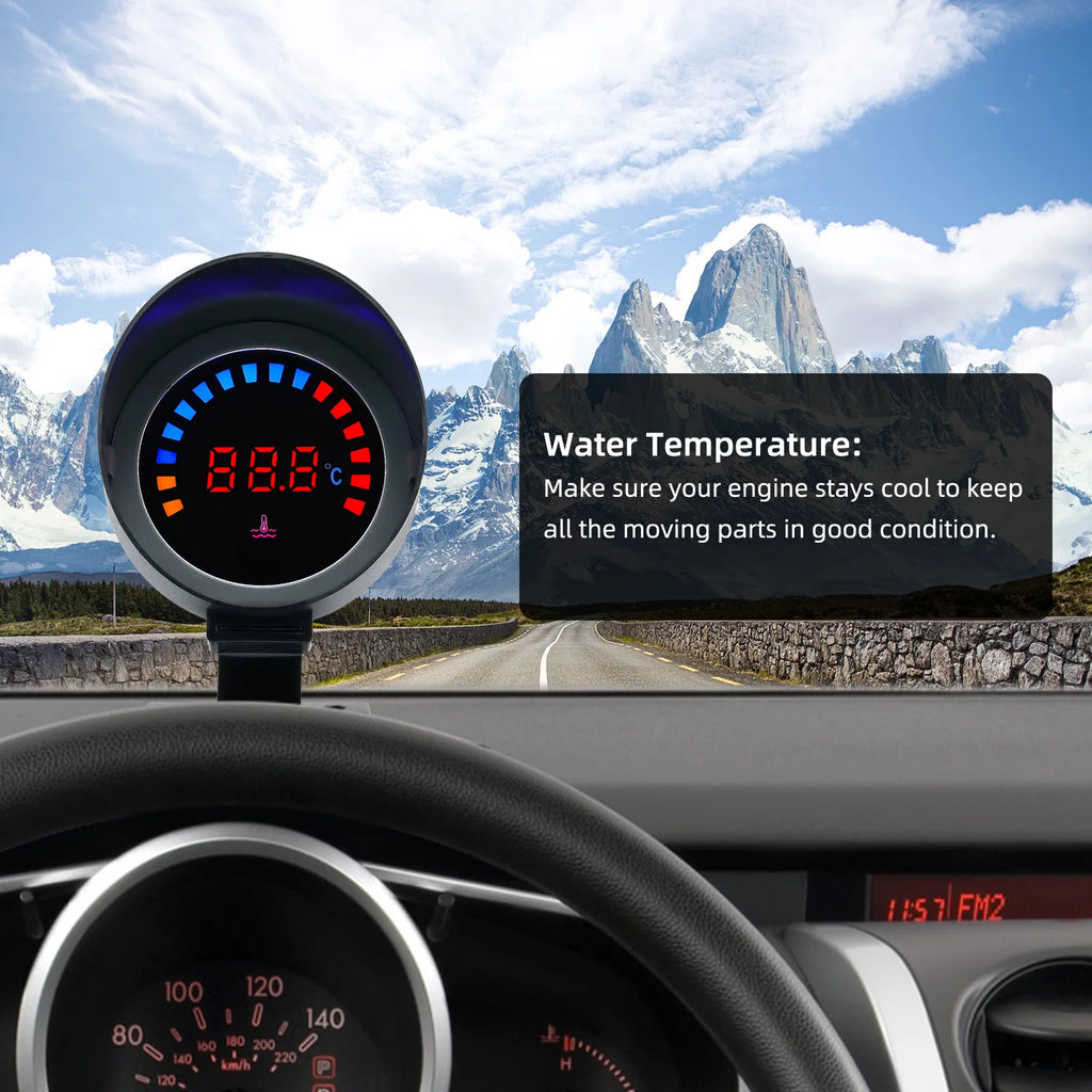52MM Water Temp Gauge 12~24V LCD Digital Water Thermometer Meter with Sensor + Adapter Joint Pipe Radiator for Car Motorcycle