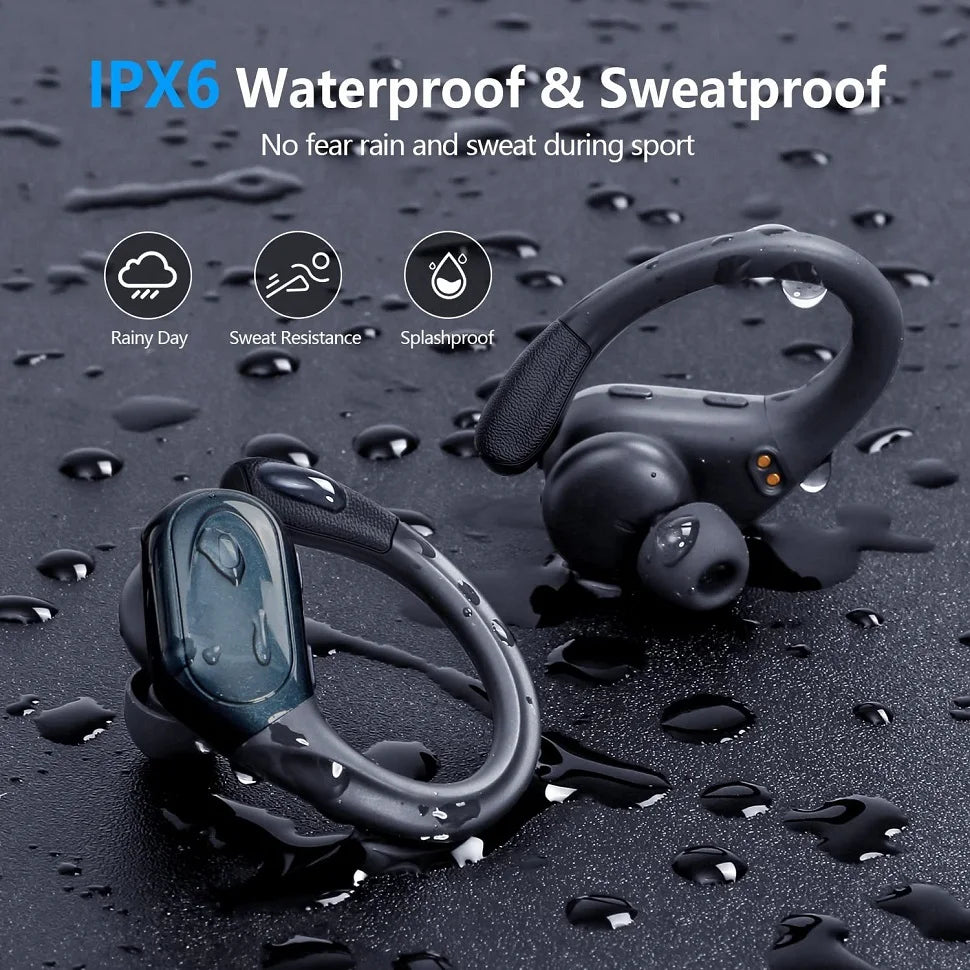 75Hrs Bluetooth 5.3 Earphones IP7 Waterproof Wireless Headphones with ENC Noise Cancelling Mic Deep Bass For Sports Workout Gym