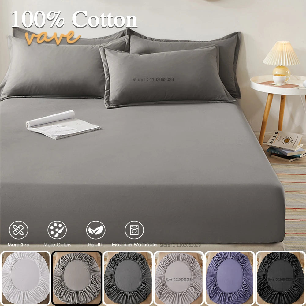 Soft Cotton Fitted Sheet Single Double King Queen Size Mattress Cover with Elastic Band Bed Sheet Bed Linens 100/120/150/180/200