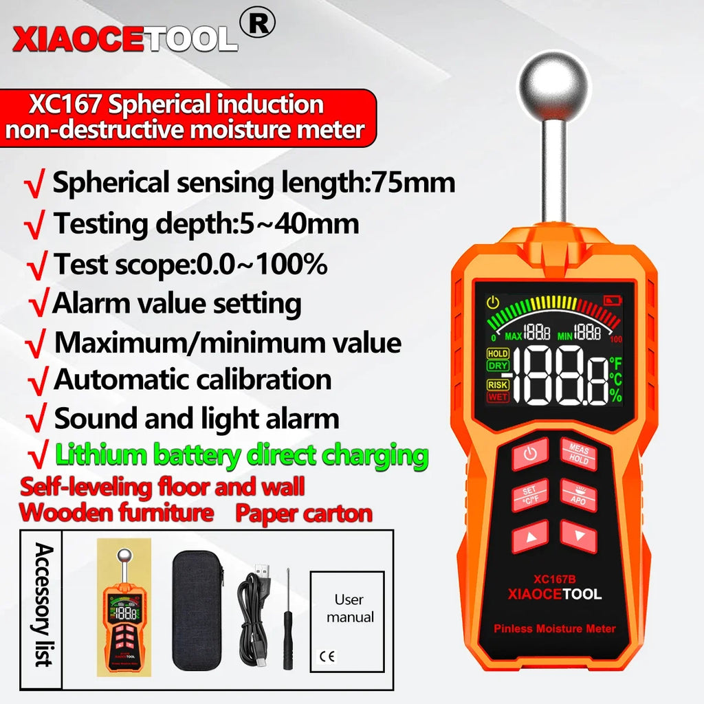 Spherical non-destructive induction moisture meter, high-precision wall water leakage detector, wood furniture humidity tester