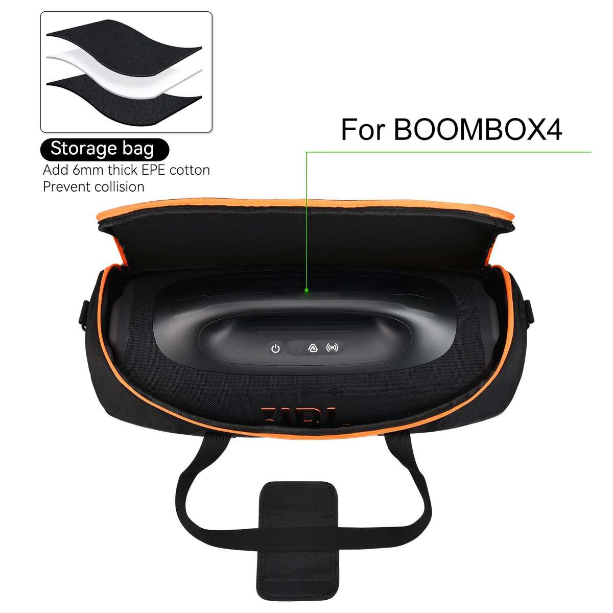 JBL Boombox 4 Speaker Carrying Case Shockproof Protective Storage Bag, Black