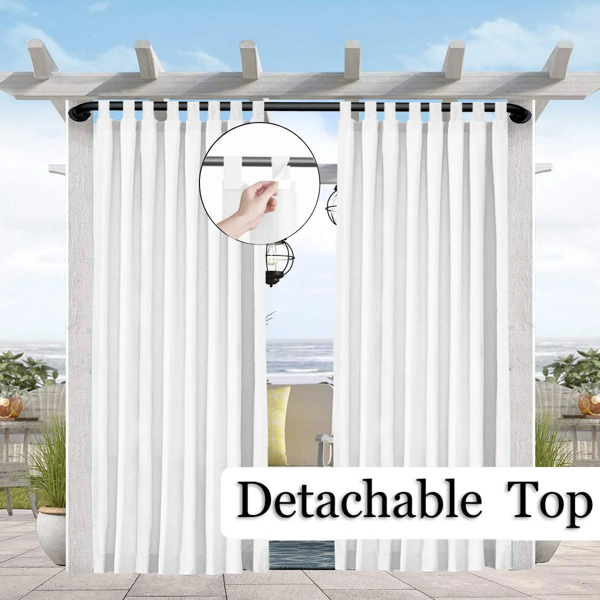 1PC Sun-Blocking & Waterproof Curtain - Easy-Hang Tab Top for PatioPergola & Gazebo Decor