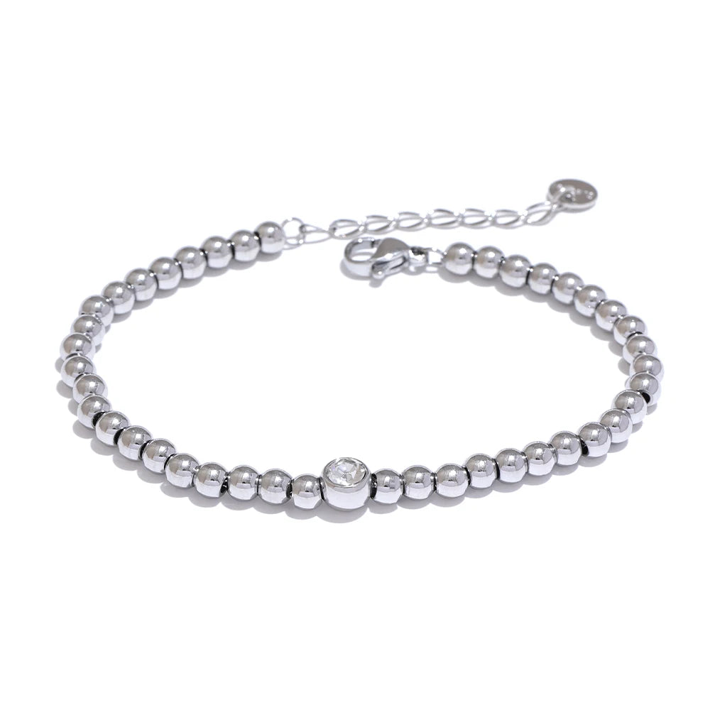 Yhpup Stainless Steel Bead Chain Bangle Bracelet Cubic Zirconia Jewelry Trendy Golden Metal Waterproof Bracelet браслеты женские