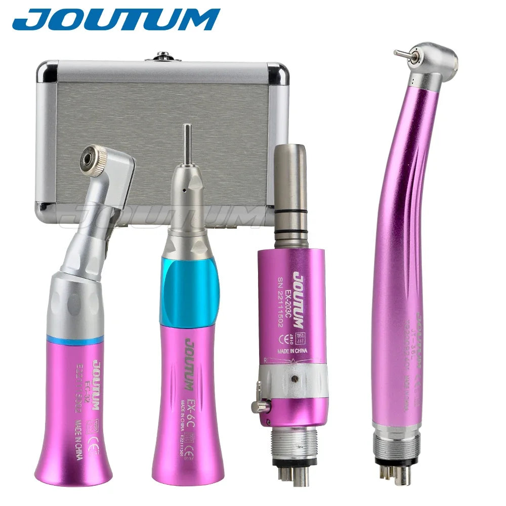 Dental High & Low Speed Handpiece Kit Straight Contra Angle Single Water Spary Air Turbine 4 Hole 2 Hole Pink Color Lab