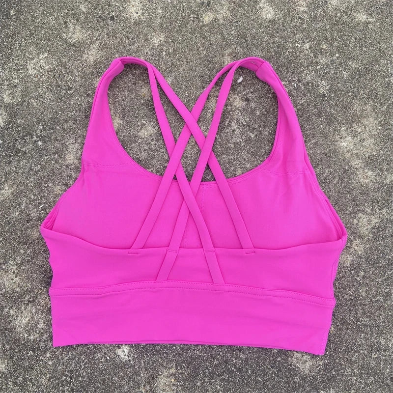 Women Cross Back Sports Bra Top with Removable Pads, Solid Colors, Sizes S-L