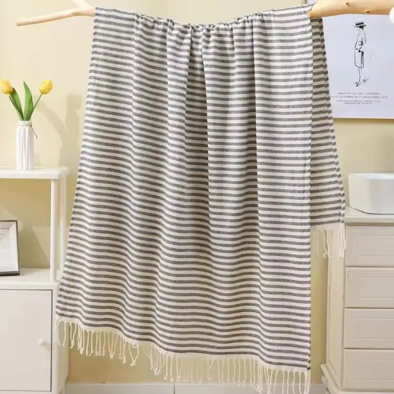 Turkish beach towel striped tassel fringe, extra large absorbent bath towel 100x180cm