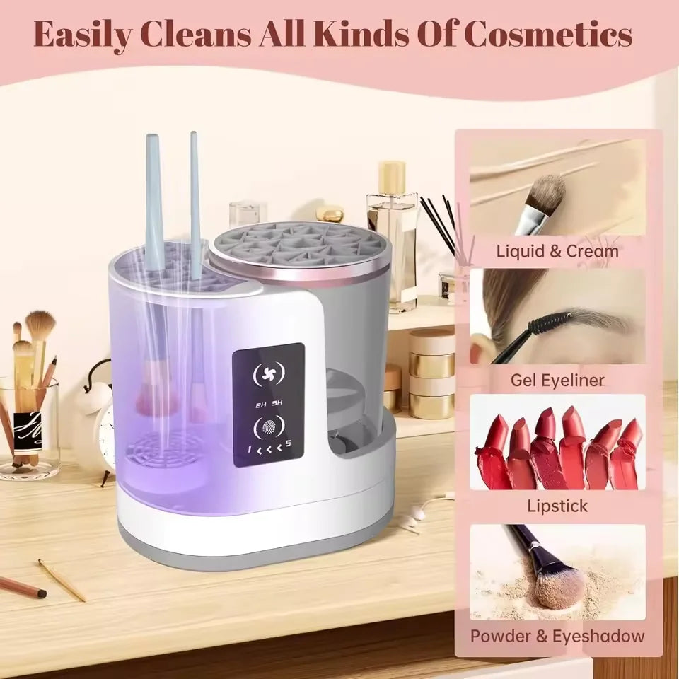 3-in-1 Electric Makeup Brush Cleaner and Dryer Holder, USB Portable, White