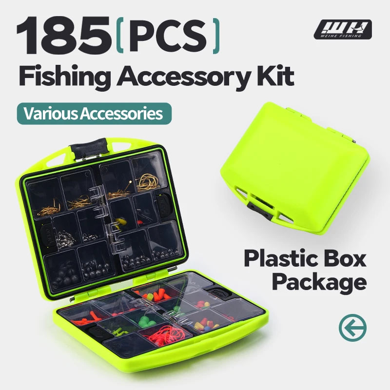 WEIHE Fishing Accessories Kit 185pcs Hook Combo Set in Tackle Box, Yellow