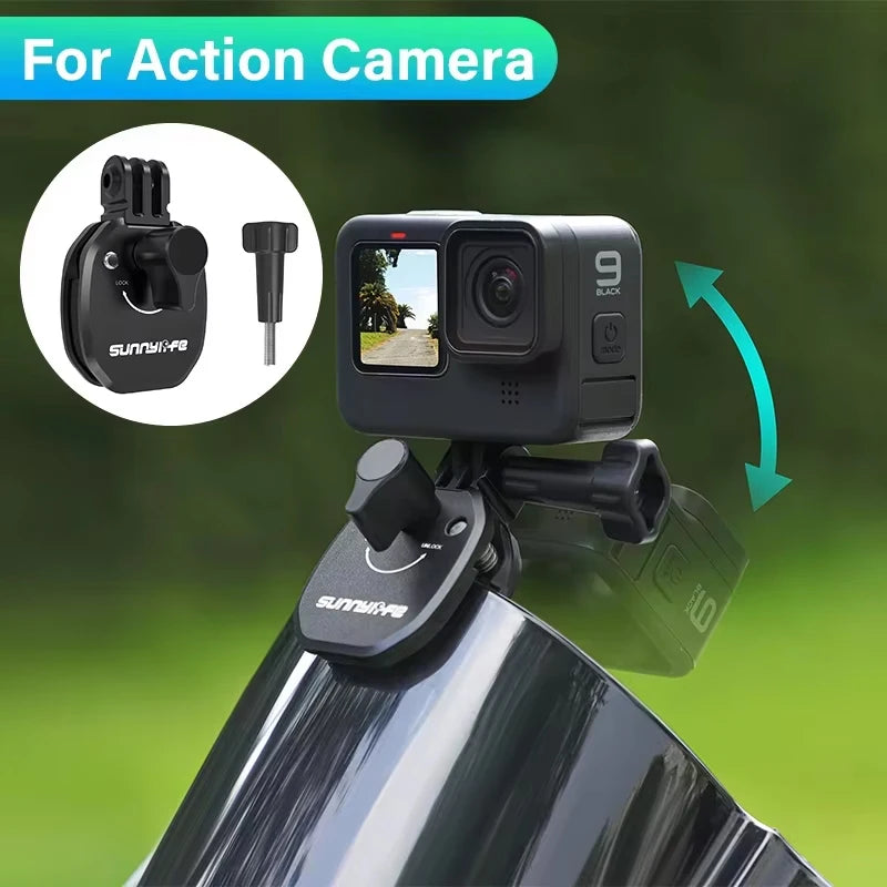 Motorcycle Windshield Mount Clamp Aluminum Clip For GoPro 13 12 Insta360 Go Ultra For DJI Osmo Nano/360/Action 6 5 Pro Pocket 3