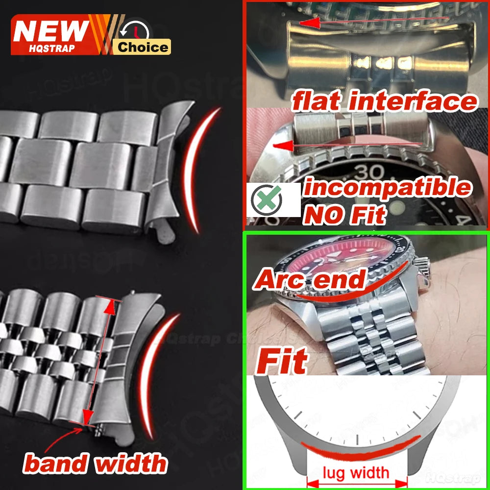 For Seiko Watch Band 22mm 20mm 18mm Strap for Jubilee Replacement Bracelet Curved End Stainless Steel Watchband Accessories