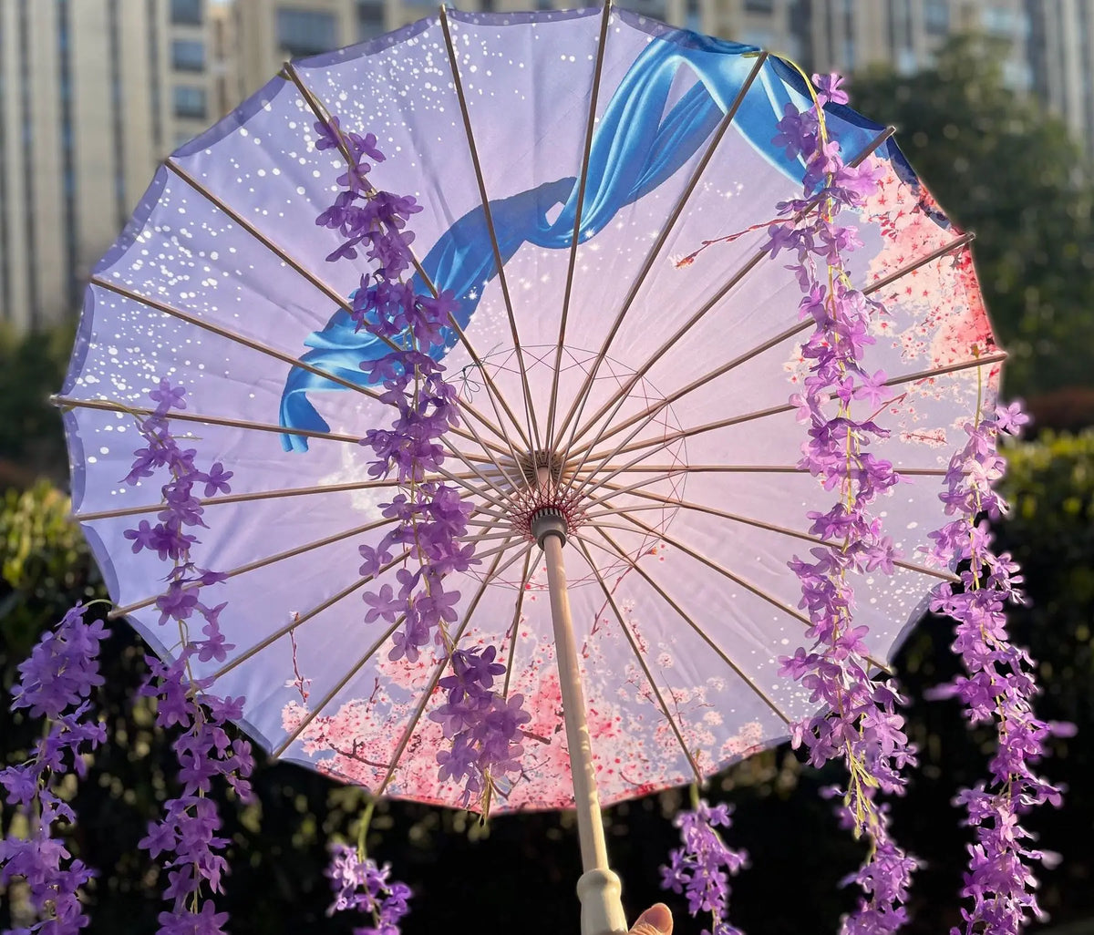 82CM 32'' Skyblue Hanfu Parasol Flowers Waterproof Car Umbrella Dance Cosplay Japan Sakura Spring OilPaper Cosplay El Principito