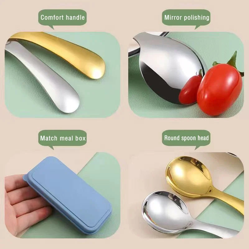 Stainless Steel Tableware Set Spoon Fork 2Pc Portable With Box Outdoor Camping Cutlery Lunch Hiking Camp Cooking Travel Flatware
