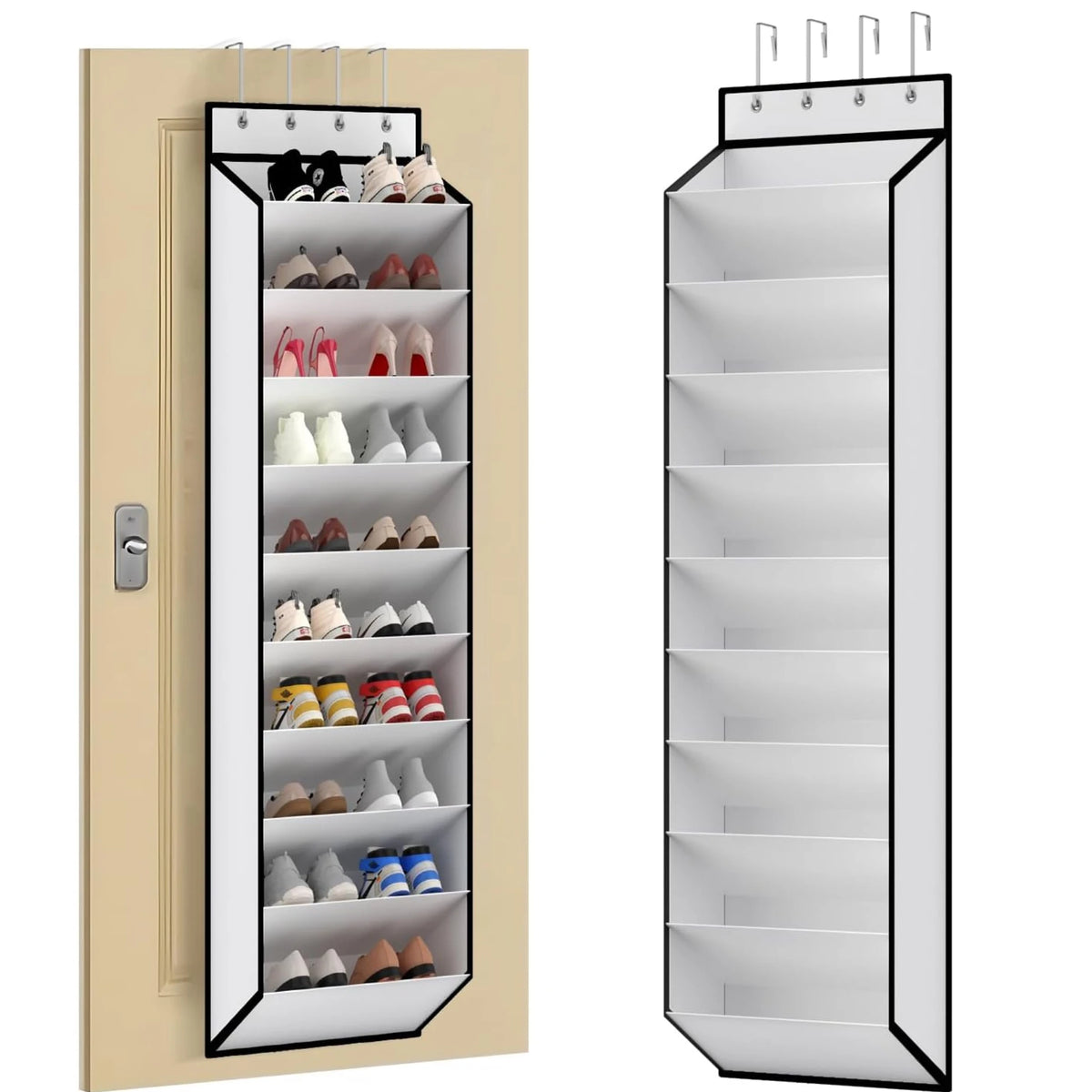 Over the Door Shoe Organizer Hanging Rack, 20 Pocket, Black/Grey/White, 1pc or 2pc
