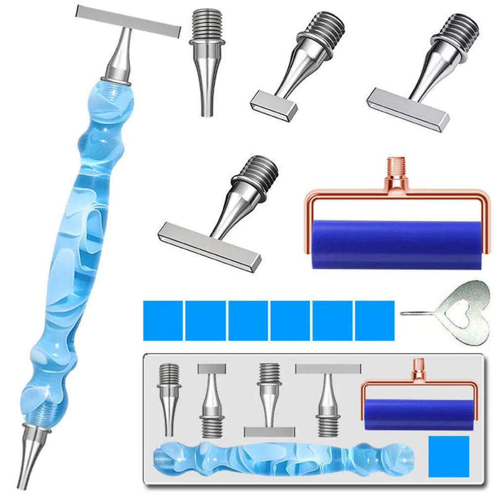 Ergonomic Diamond Painting Art Drill Bead Dot Pen Kit With Slim Thread Stainless Steels Metal Pen Heads Roller Tool Accessories