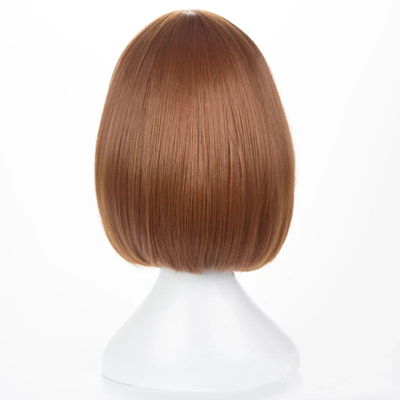 Anime My Hero Academia Ochako Uraraka Wigs Short Synthetic Brown Bob Heat Resistant Cosplay Costume Wig
