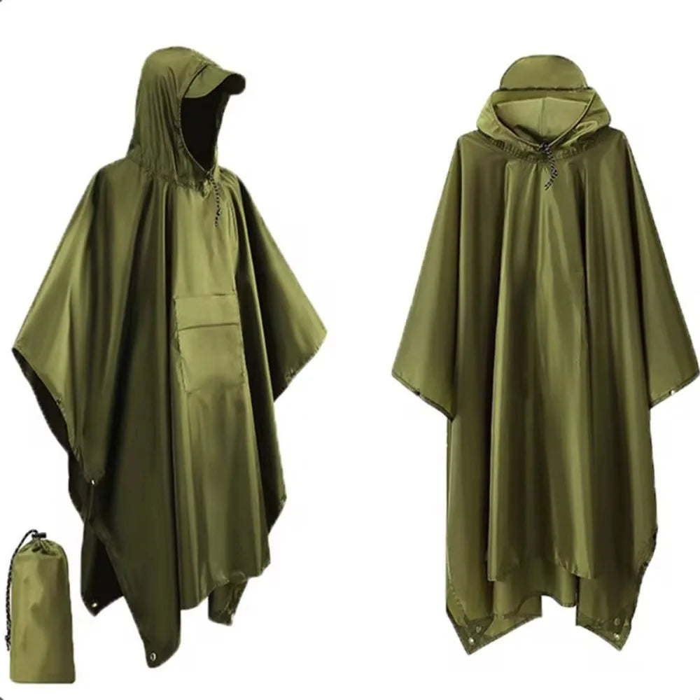 3-in-1 Waterproof Outdoor Rain Poncho Cover, Lightweight Hiking Travel Raincoat - Multiple Colors