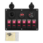 4.2A Dual USB Slot Socket 6 Gang Rocker Switch Panel Digital Voltage Display for Marine Boat Car Rv Vehicles Truck Yacht