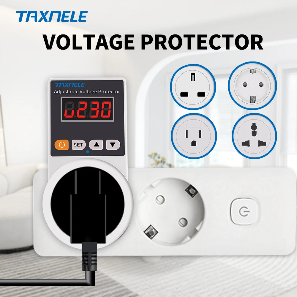 Automatic Voltage Protector Socket 220V 16A Adjustable Over/Under Voltage Cutoff, EU Plug