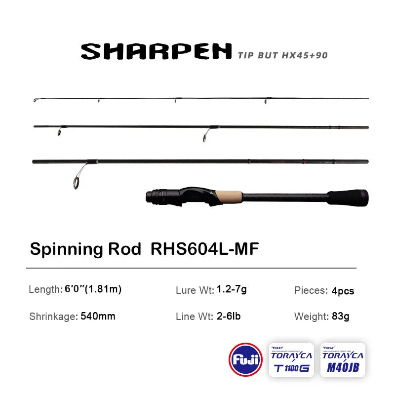 PURELURE SHARPEN Travel Soft Lure Long Spinning and Casting XF/MF Action Rods FUJI Components Bass Pike Rod Fishing Rod Reel