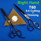 Japan 440C Titanium Qlating Barber Professional Scissors for Hairdresser 5.5 / 6.0 Cutting Thinning Black Hair Scissor Shears