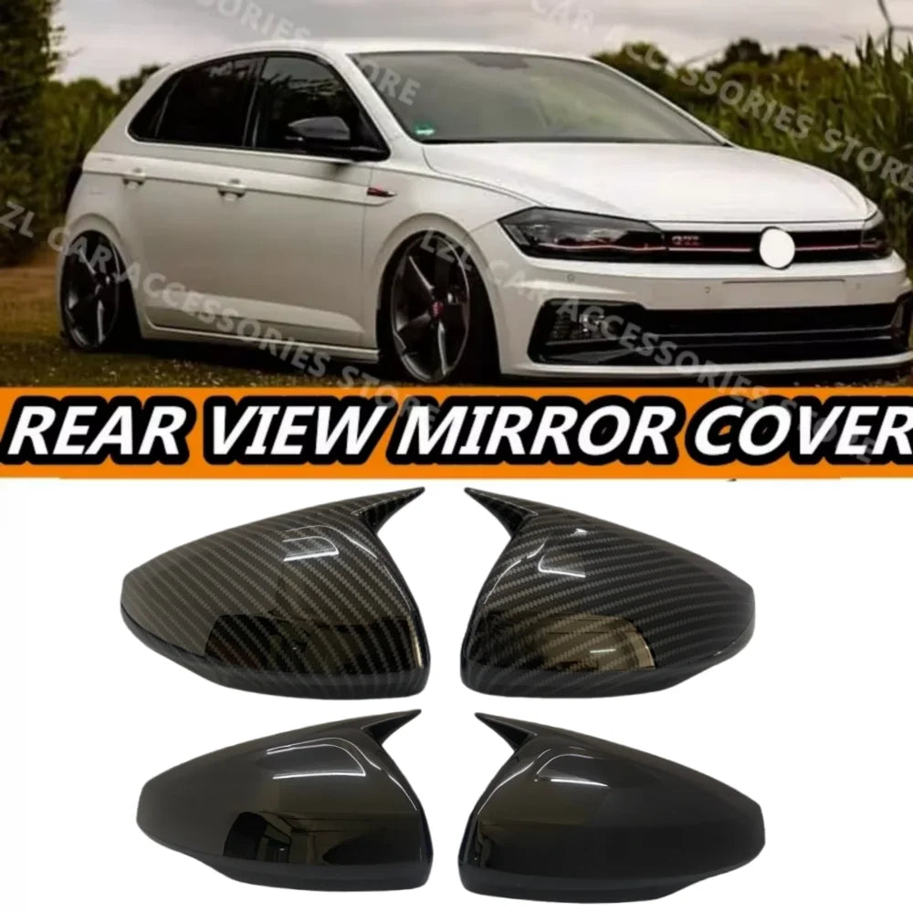 Rear View Mirror Cover For Volkswagen For VW Polo Mk6 AW GTI 2018-2021 OX Horn Car Caps Shell Trim Carbon Fiber Look Exterior