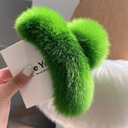 Natural Rex Rabbit Fur Hair Claw Large Hairpin Temperament Clip New Cute Plush Hair Scratching Ponytail Fuzzy Claw Clip