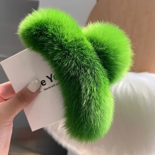 Natural Rex Rabbit Fur Hair Claw Large Hairpin Temperament Clip New Cute Plush Hair Scratching Ponytail Fuzzy Claw Clip