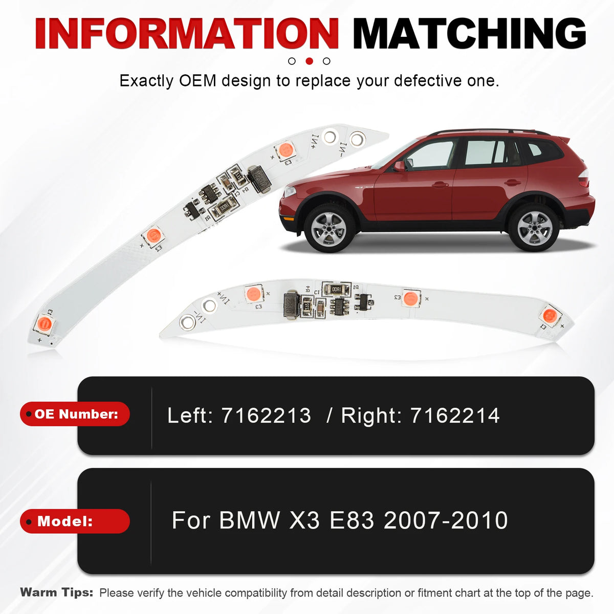 1 Pair Tail Light Repair Chip Boards Left&RightInner Outer Rear Lamp Chips Bulb For BMW X3 E83 LCI 2007-2010 7162213 7162214