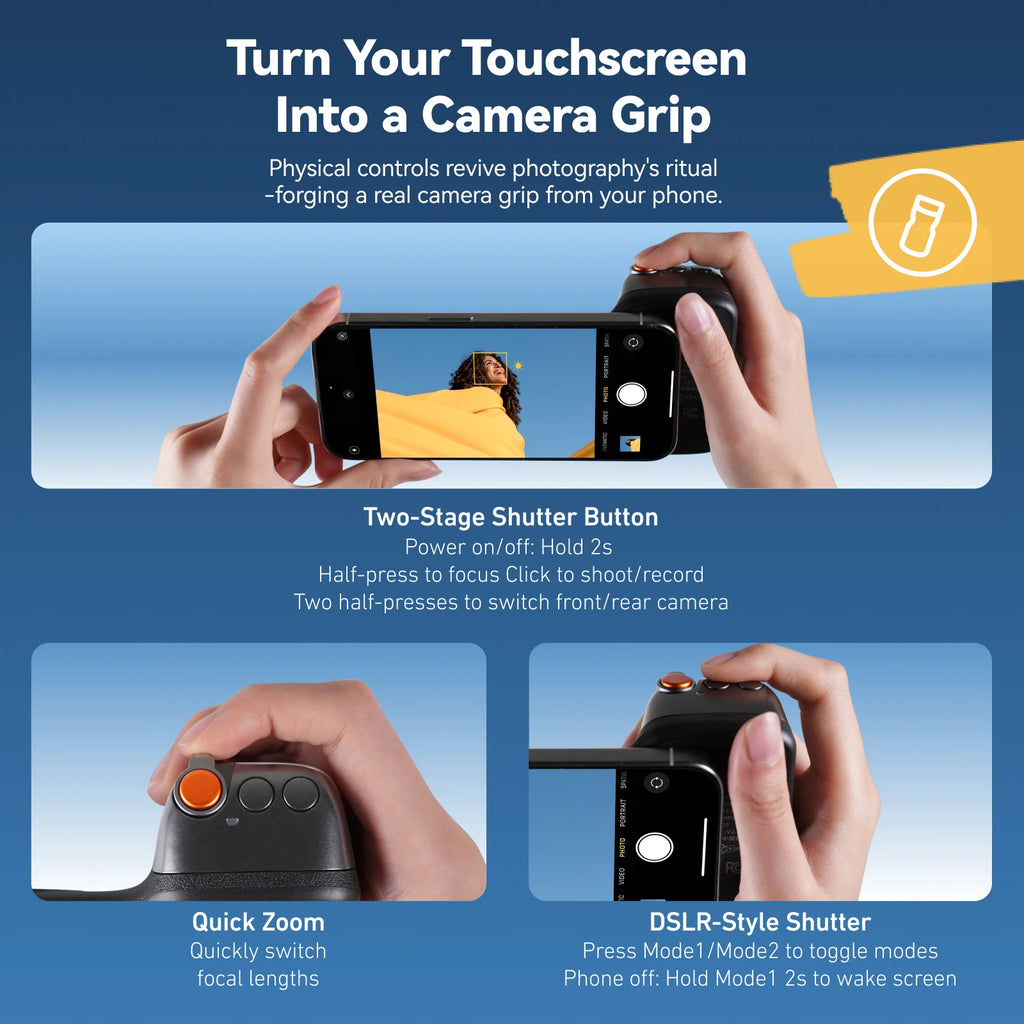 TELESIN Magnetic Phone Camera Hand Grip Holder with Remote, Black/White, Fill Light Option