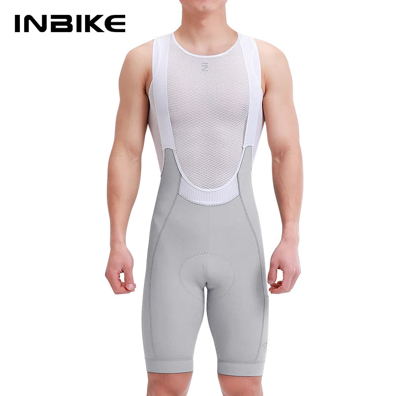 INBIKE Men's Cycling Bib Shorts High-Waisted Breathable with Pockets Black/Off-White/Olive