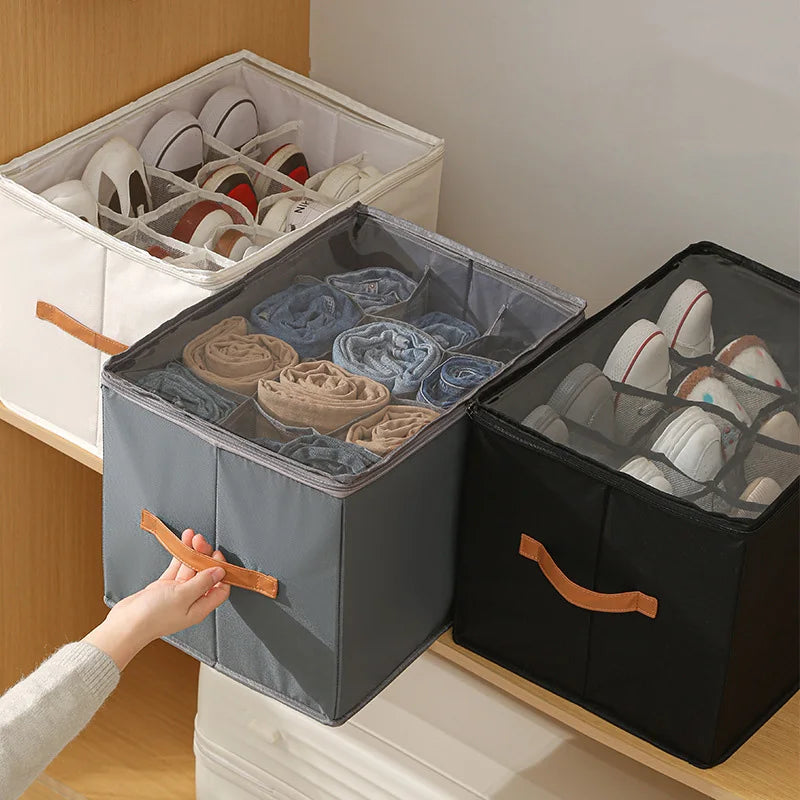1pc Multiple Lattices Shoes Storage Box Foldable Separated Shoes Box Large Capacity With Handle Shoe Dispenser Shoes Organizer