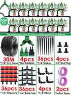 KESLA Garden 1/4'' Drip Irrigation Kit Automatic Watering System Nozzles for Farmland Bonsai Plant Flower Vegetable Greenhouse