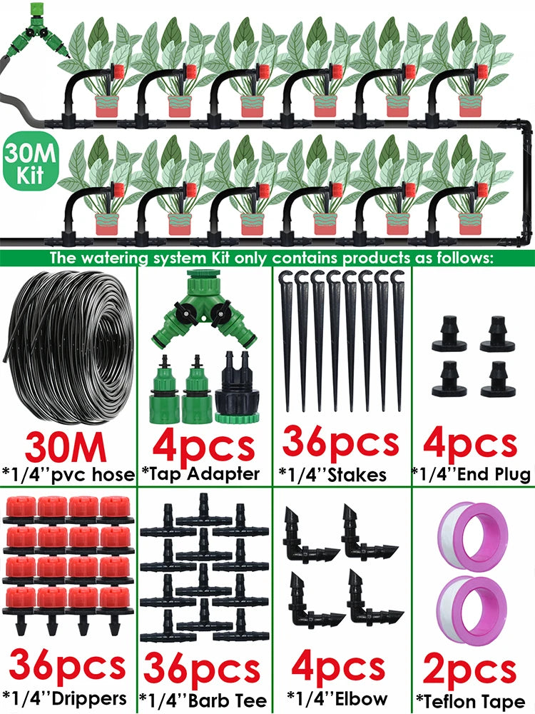 KESLA Garden 1/4'' Drip Irrigation Kit Automatic Watering System Nozzles for Farmland Bonsai Plant Flower Vegetable Greenhouse
