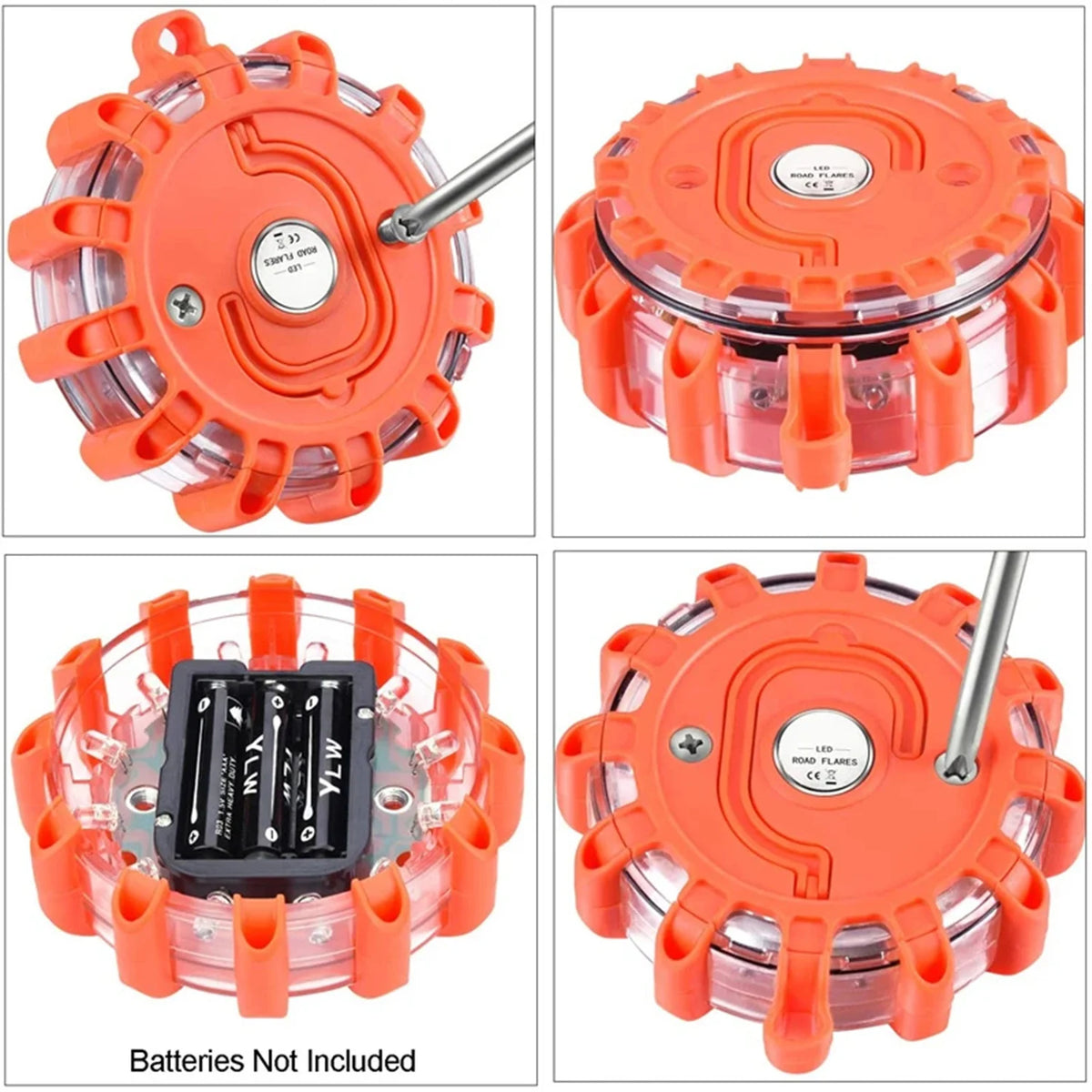 3pcs LED Road Flare Car Emergency Lights Roadside Safety Beacon Disc Flashing Warning Flare Kits with Magnetic Base Storage Bags