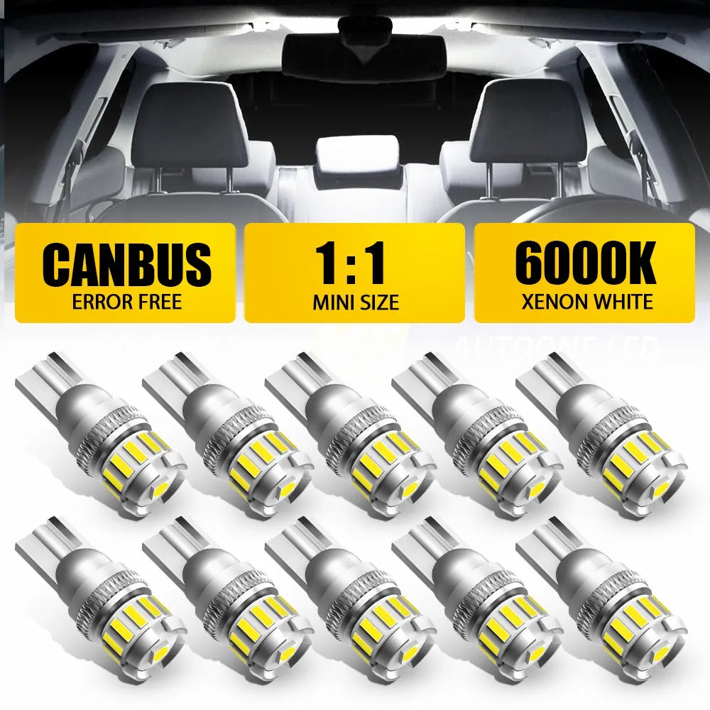 AUXITO 10x W5W T10 LED Bulbs Car Parking Position Lights Canbus Interior Light 6500K 168 194 For BMW VW Mercedes Audi A3 A4 E60