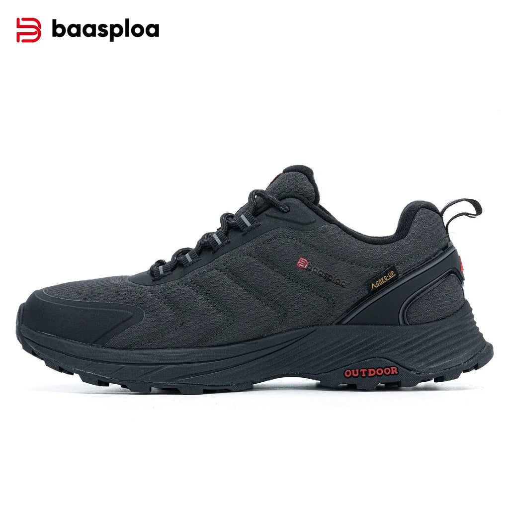 Baasploa Hiking Shoes Men Outdoor Climbing Lace-Up Sneakers Male Anti Splash Water Casual Wear-Resistant Non-slip Walking Shoes