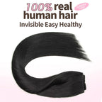 Fish Line 100 Human Hair Extension Piece Hair Blonde Remy Straight Hair Fishing Wire with 3 Clips Invisible Wire Hair Extension