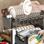 Pink Dish Drying Rack, Kitchen Storage Organiser for Plates & Bowls, Snap-On Design, No-Drill Install, Stylish Kitchen Accessory