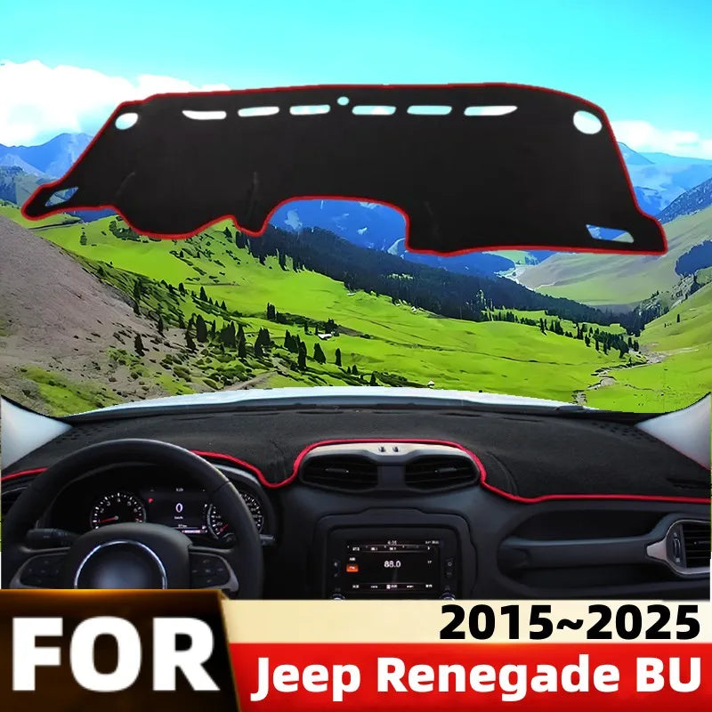 Jeep Renegade BU 2015-2025 Dashboard Cover Mat Anti-UV Sun Shade Pad, Black/Red
