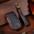 Leather car key fob cover case for Hyundai i30 Kona Elantra Santa Fe, black/blue/brown