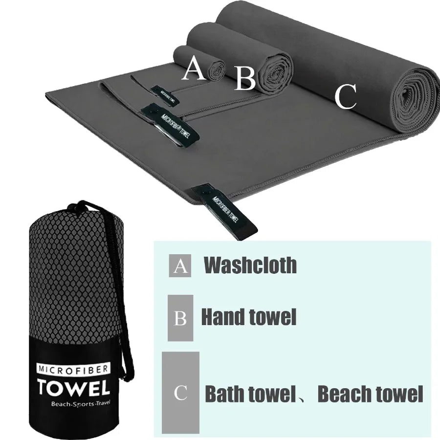 3PCS Quick Dry Beach Towel, Microfiber Travel Towel 3 Size in 1 Pack,Fast Drying Towel Set for Camping, Beach, Gym, Sports, Yoga