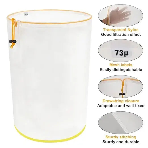 5 Gallon Reusable Filter Bag with Screen, Top Opening, Hydroponics Gardening, 25-220 Micron