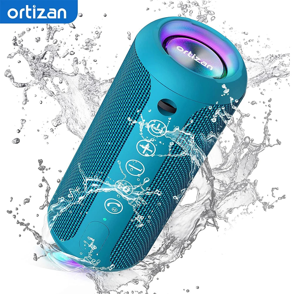 Ortizan Portable Bluetooth Speakers with Bass Boost,IPX7 Waterproof,Suporrt TF Card/AUX,RGB Lights,30H Playtime,24W Loud Drivers